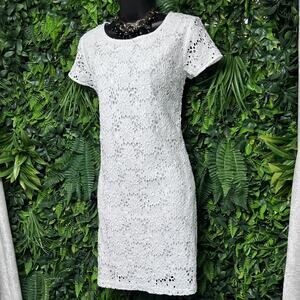 ZUCCARO‎ Dress Women Small White A Line Beaded Embroidered Eyelet Coastal 2639